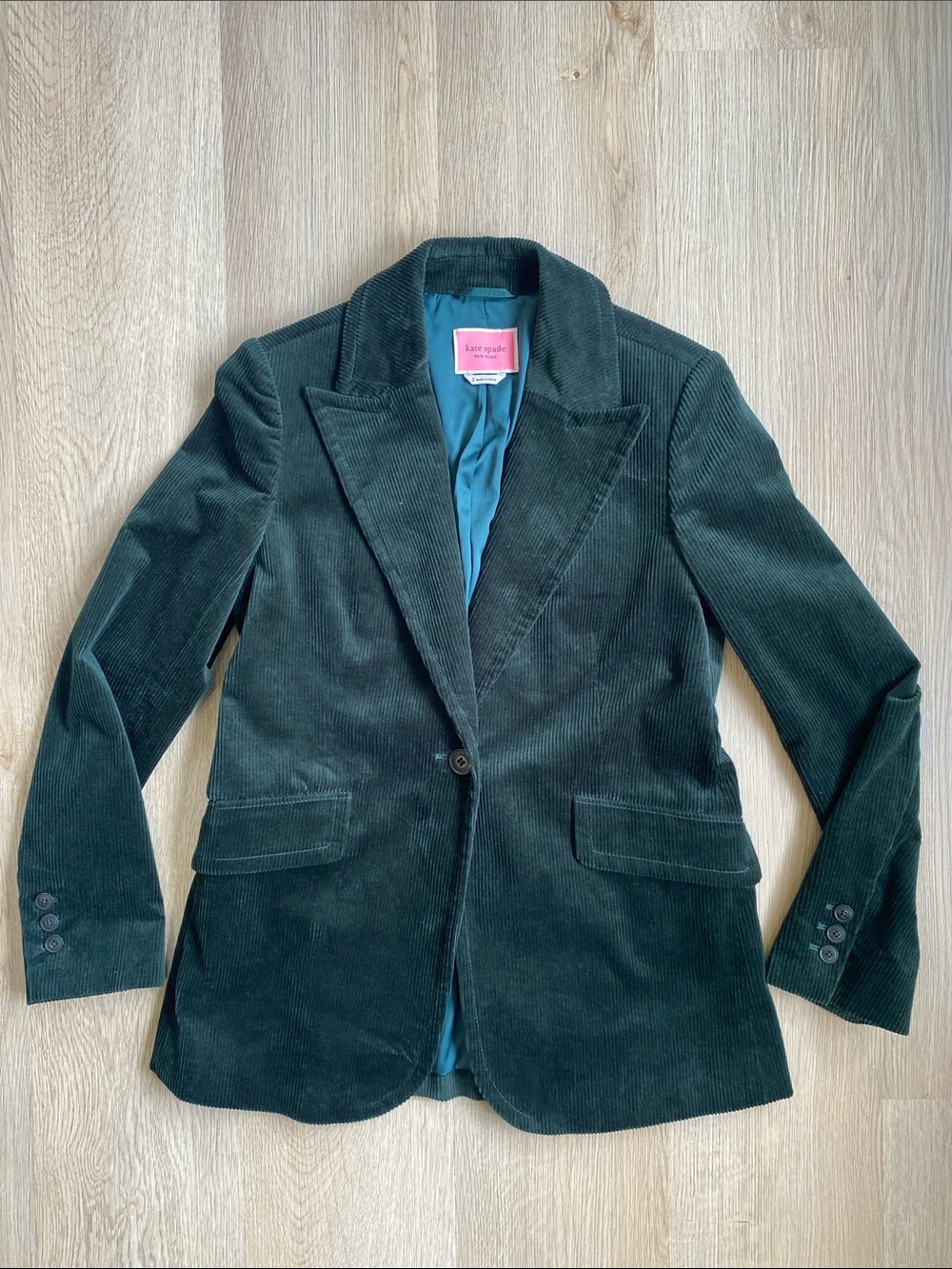 Kate Spade New York Dark Green Corduroy Blazer Jacket Size 2 Preppy Academia - Picture 2 of 11